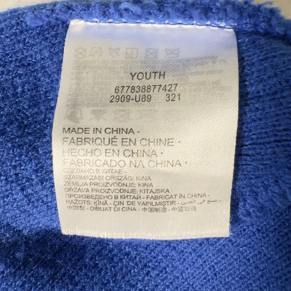 Nike Beanie Ski Hat Youth Blue Grey Stripe w/ Swoosh Logo Knit Cap Winter Cold